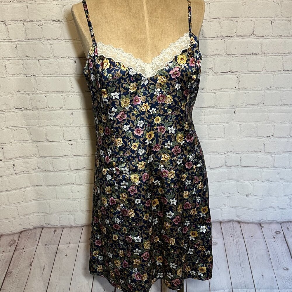 Vintage 90s Y2k Fairy Floral Talbots Satin Chemise nightgown size‎ small